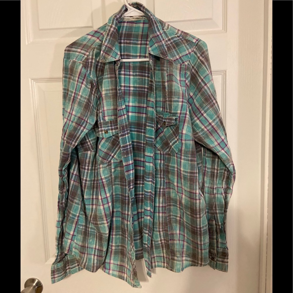Lightweight button up plaid shirt